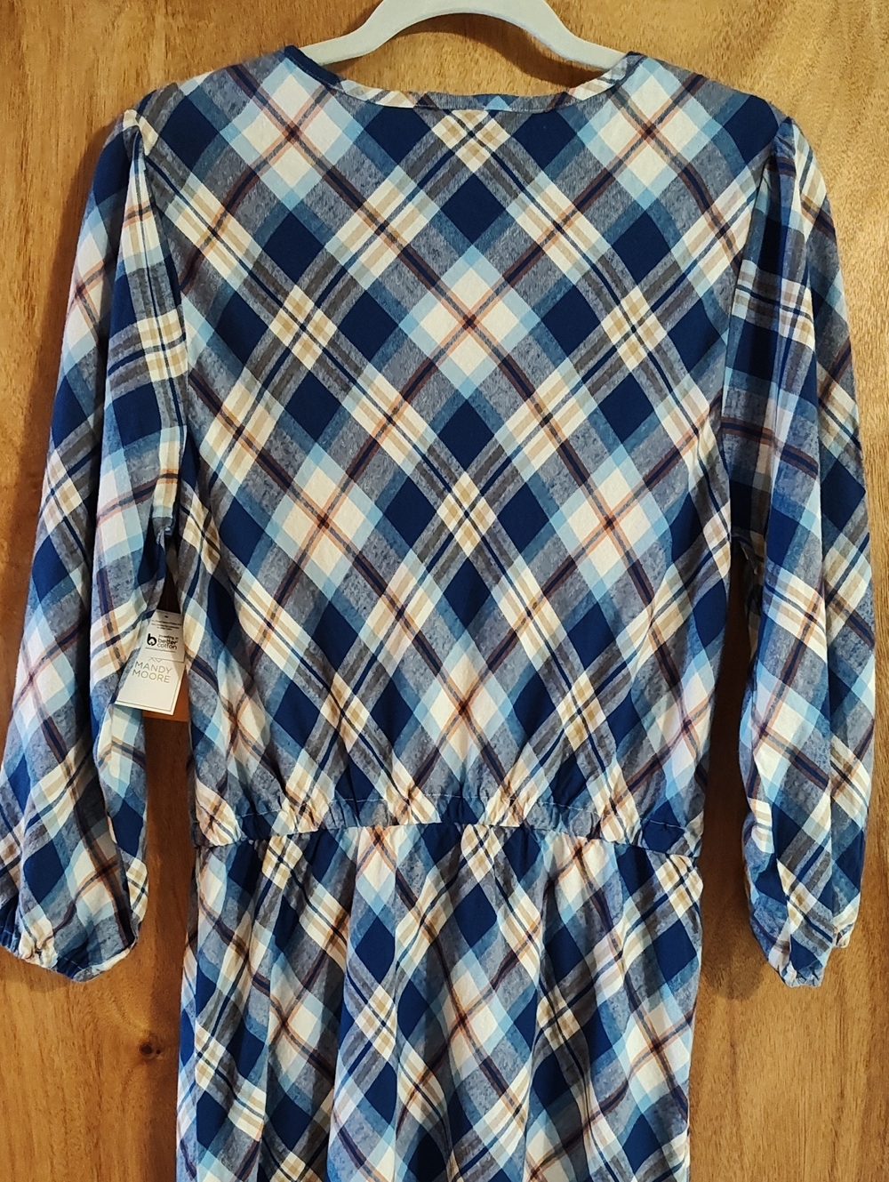 NWT Gymboree x Mandy Moore Womens Dress Plaid Twill Blue Orange White Bias Cut L - Picture 10 of 14